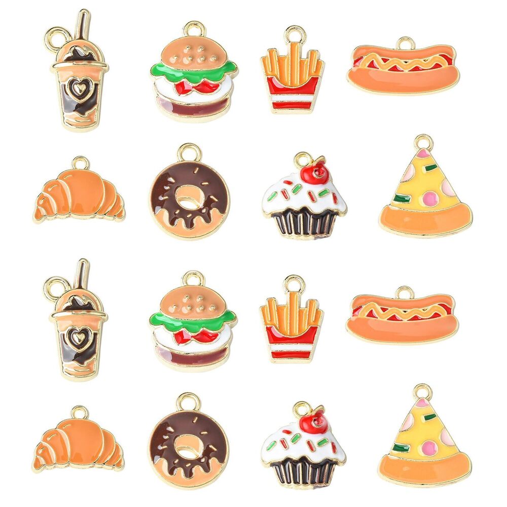 2201 40pcs 8 Styles Enamel Food Charms Cute Food Hamburger Pizza Donut Cake